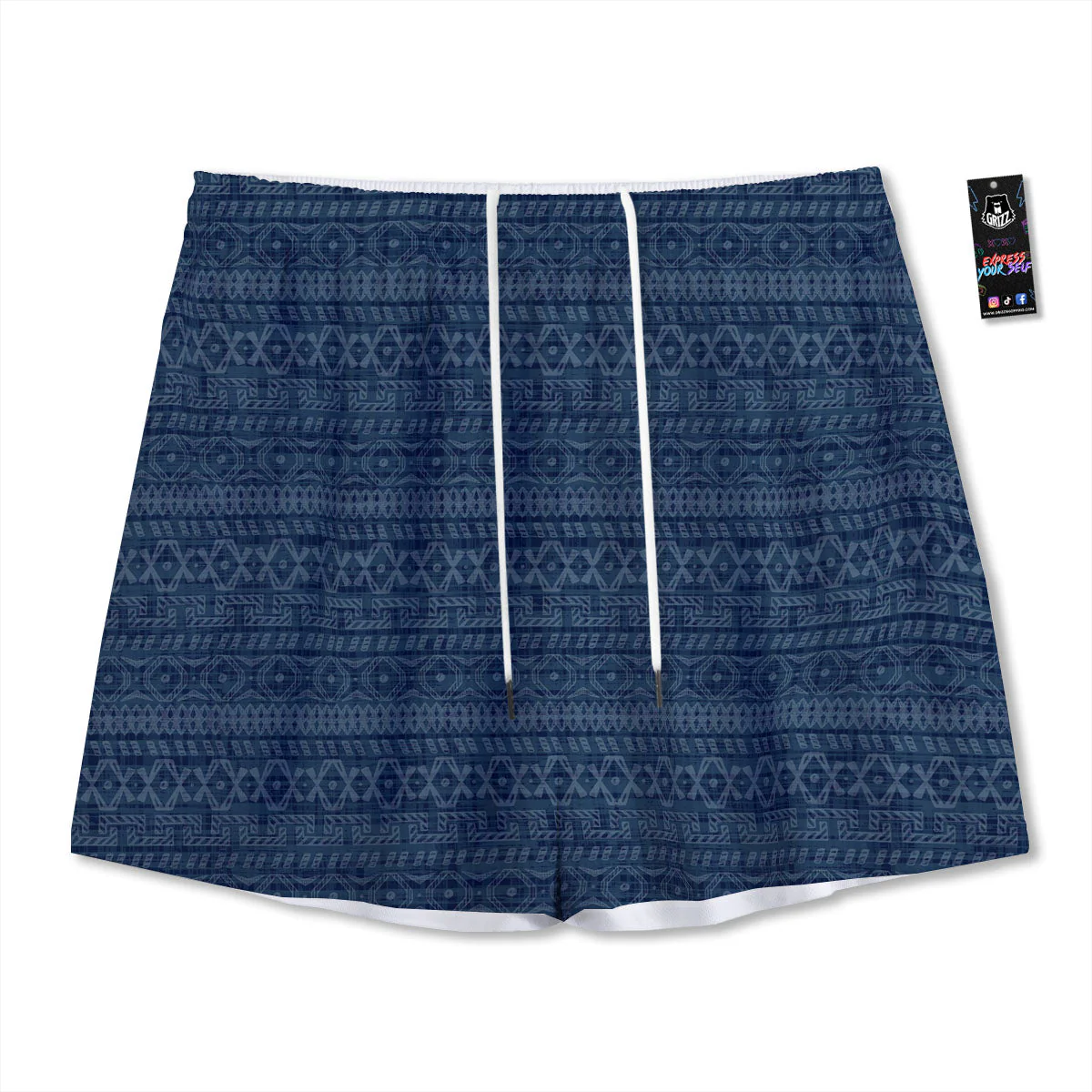 Denim Jeans Native Print Pattern Mesh Shorts