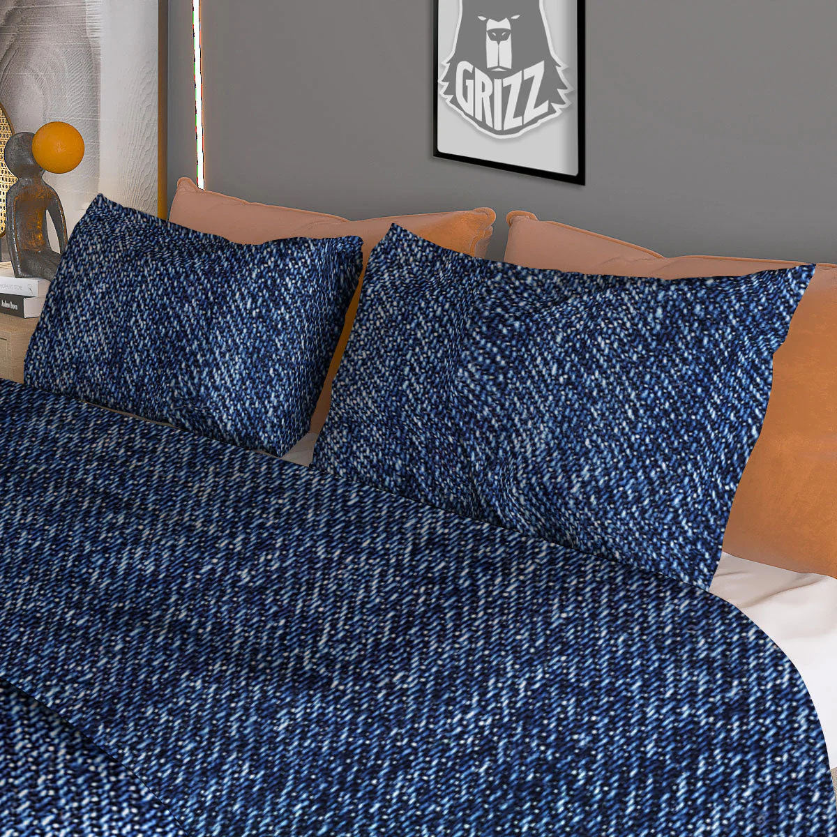 Denim Jeans Navy Blue Print Duvet Cover Bedding Set - Image 3