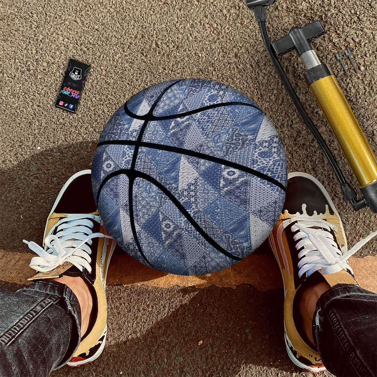 Denim Jeans Patchwork Print Pattern Basketball - Image 2