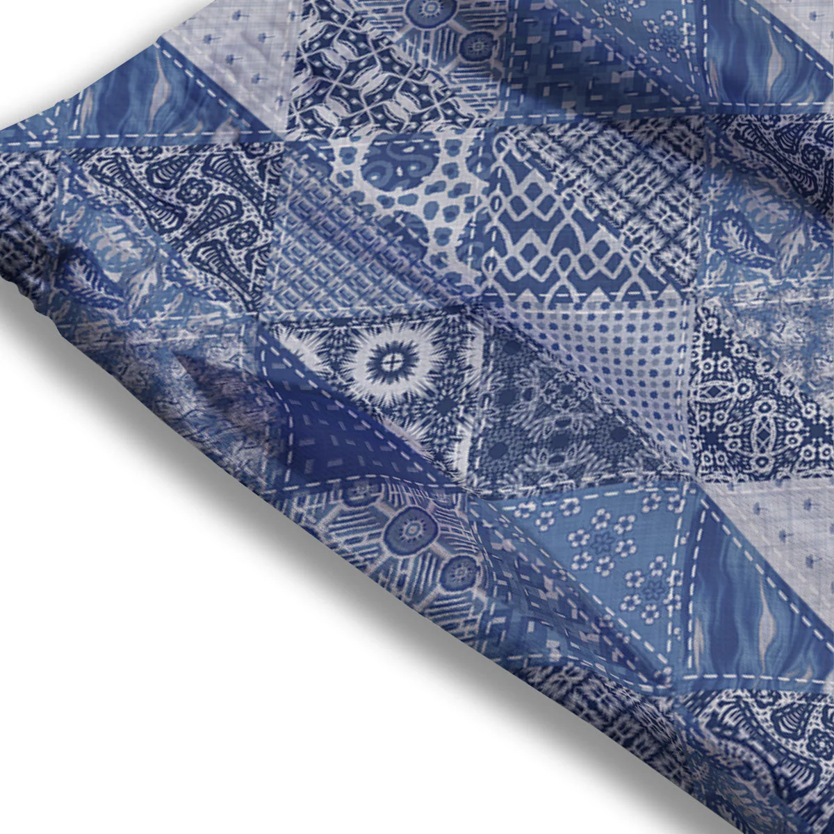 Denim Jeans Patchwork Print Pattern Mesh Shorts - Image 3