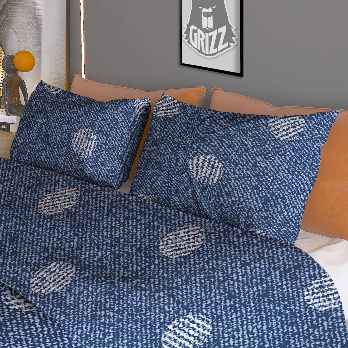 Denim Jeans Polka Dot Print Pattern Duvet Cover Bedding Set - Image 3