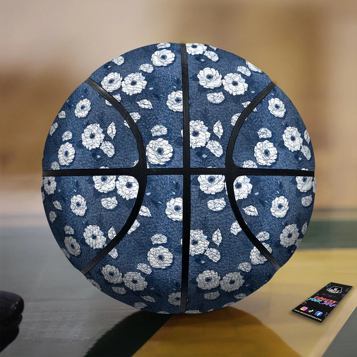 Denim Jeans Rose Print Pattern Basketball