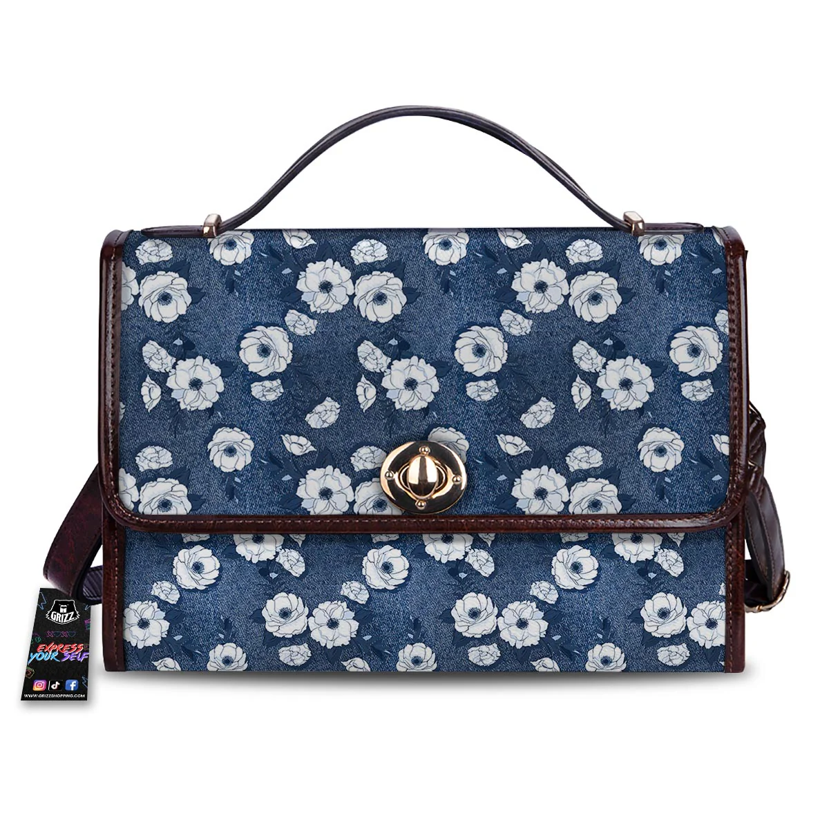 Denim Jeans Rose Print Pattern Women's Satchel Bag