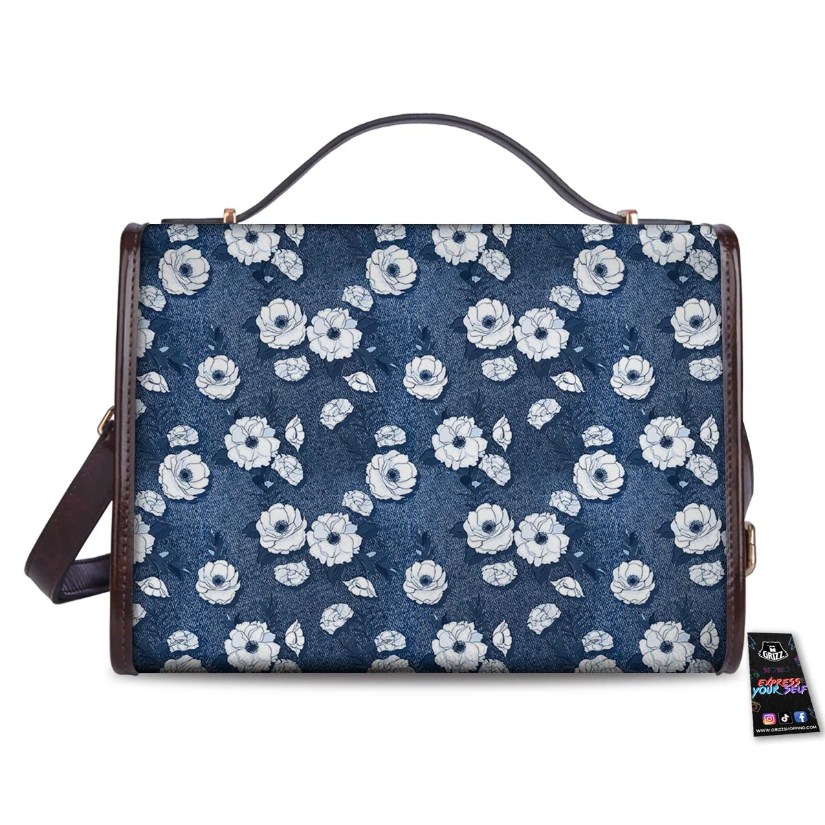Denim Jeans Rose Print Pattern Women's Satchel Bag - Image 2