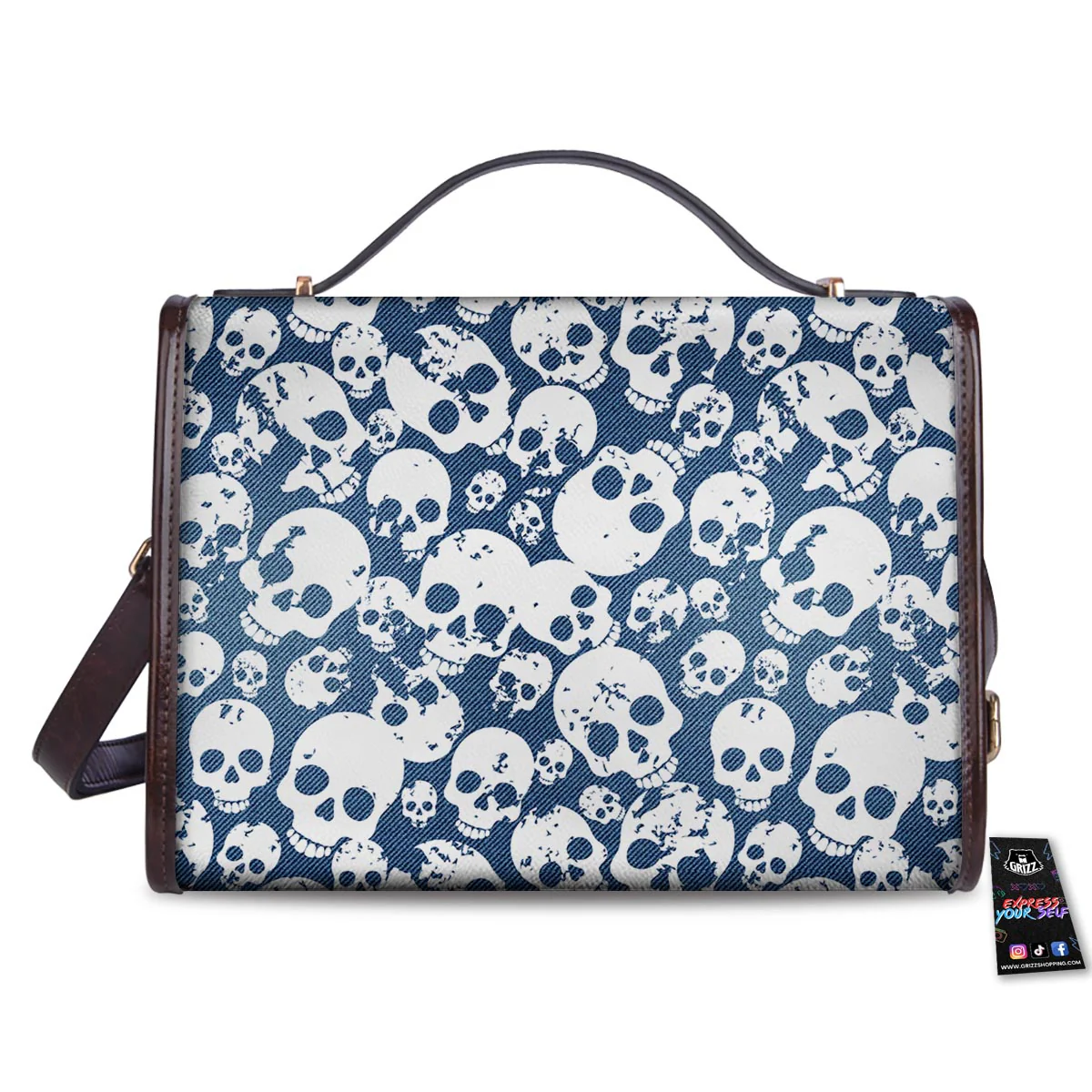 Denim Jeans Skull Print Pattern Women's Satchel Bag - Image 2