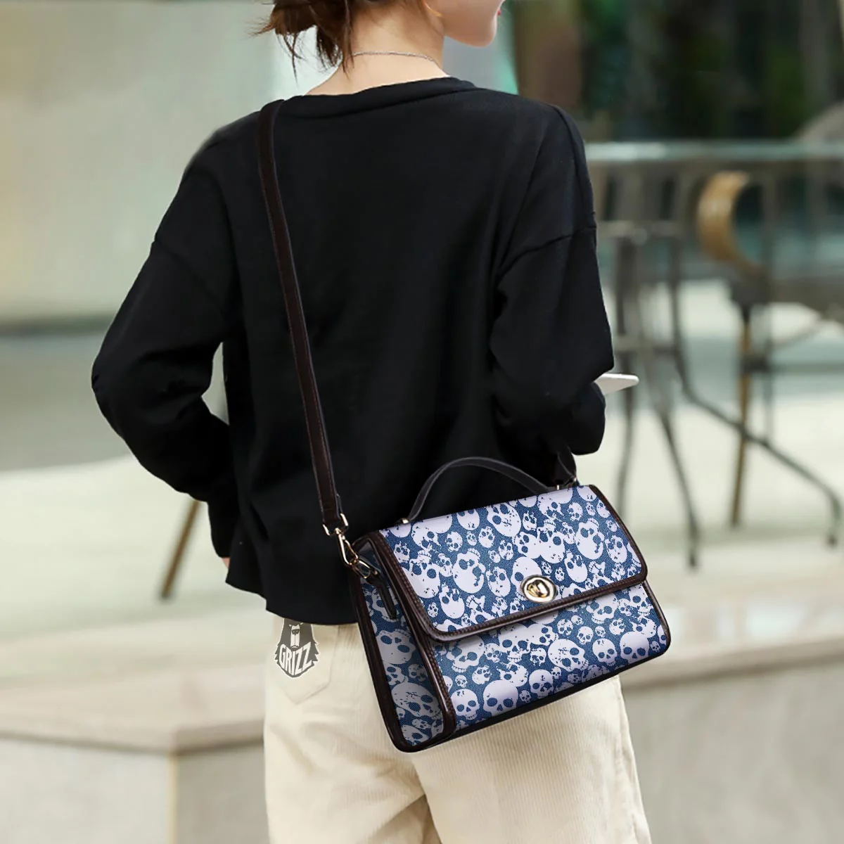 Denim Jeans Skull Print Pattern Women's Satchel Bag - Image 3