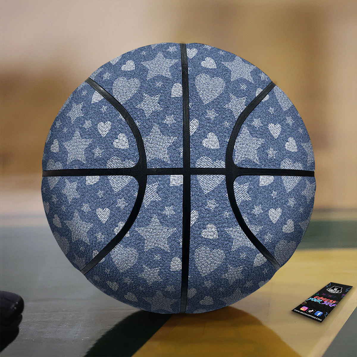 Denim Star Jeans And Heart Print Pattern Basketball
