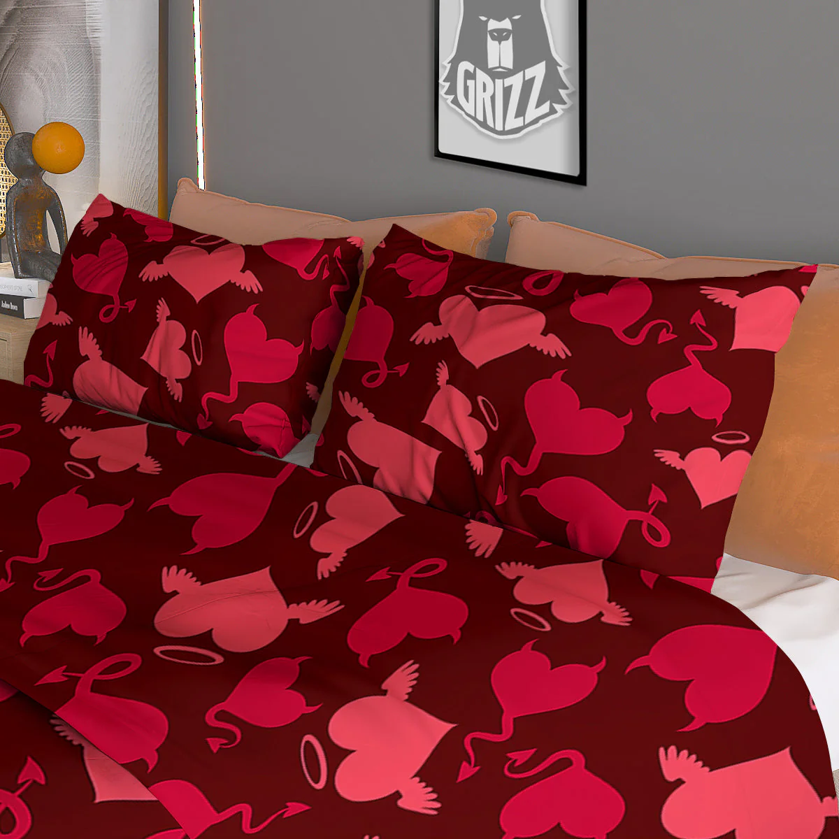 Devil And Angel Hearts Print Pattern Duvet Cover Bedding Set - Image 3