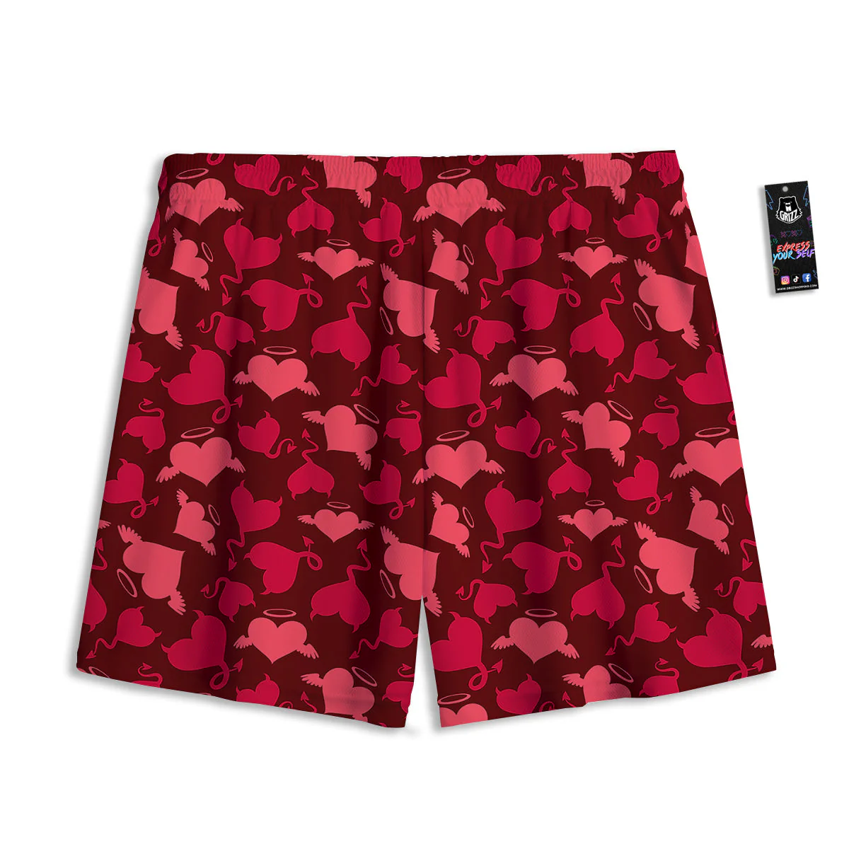 Devil And Angel Hearts Print Pattern Mesh Shorts - Image 2