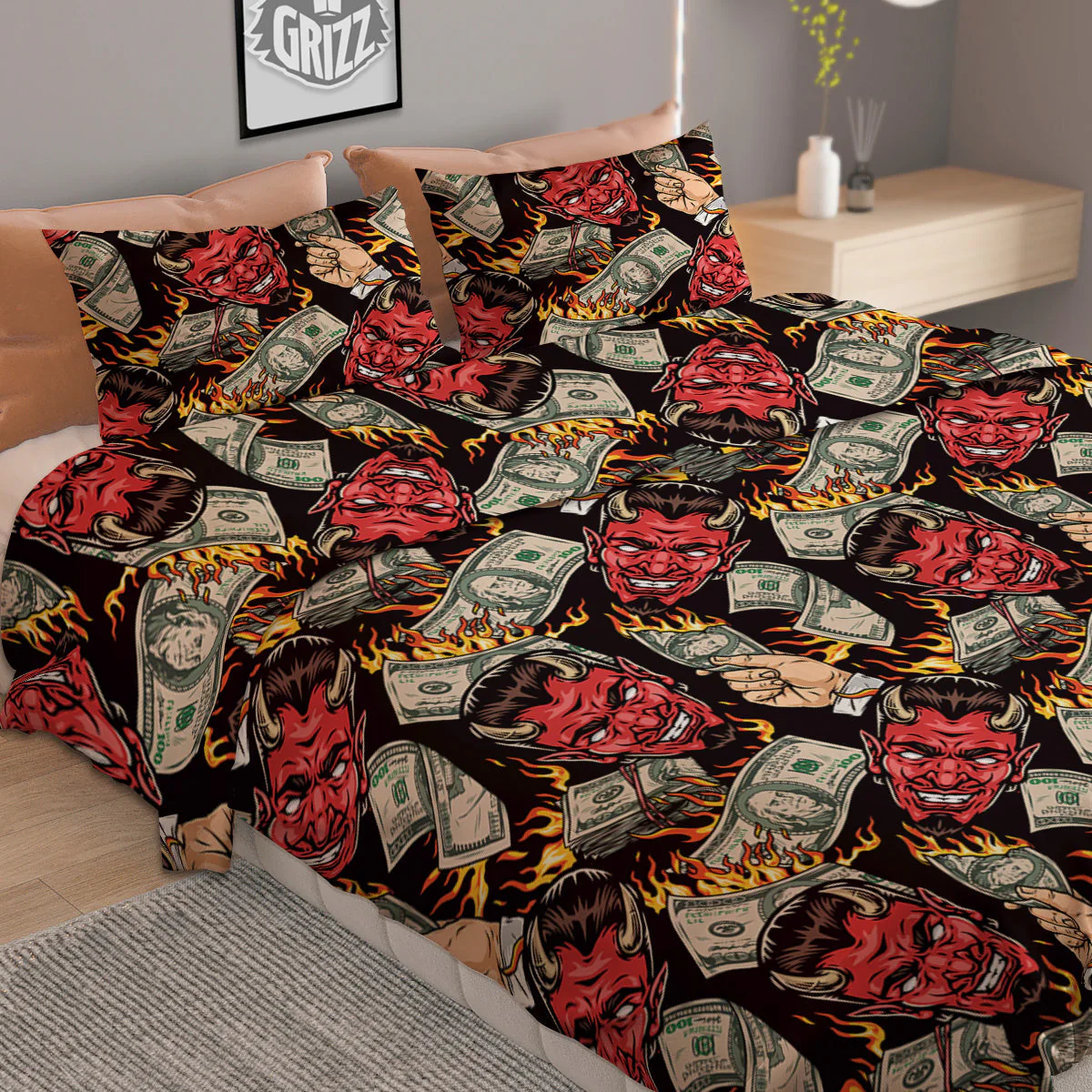 Devil And Dollar Print Pattern Duvet Cover Bedding Set - Image 2