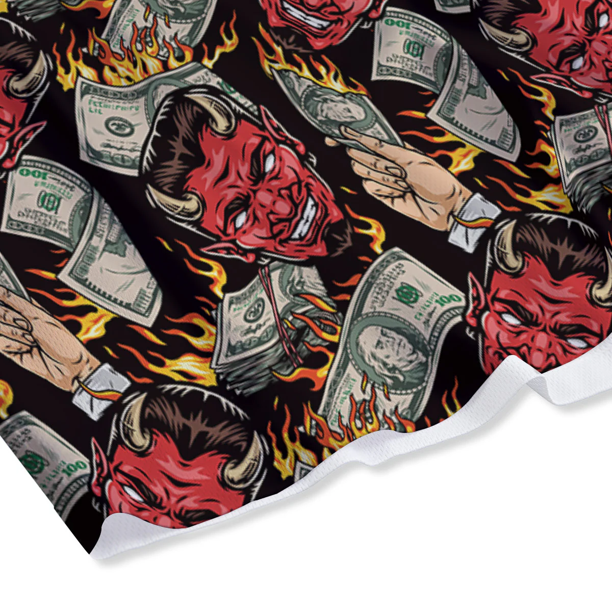 Devil And Dollar Print Pattern Mesh Shorts - Image 4