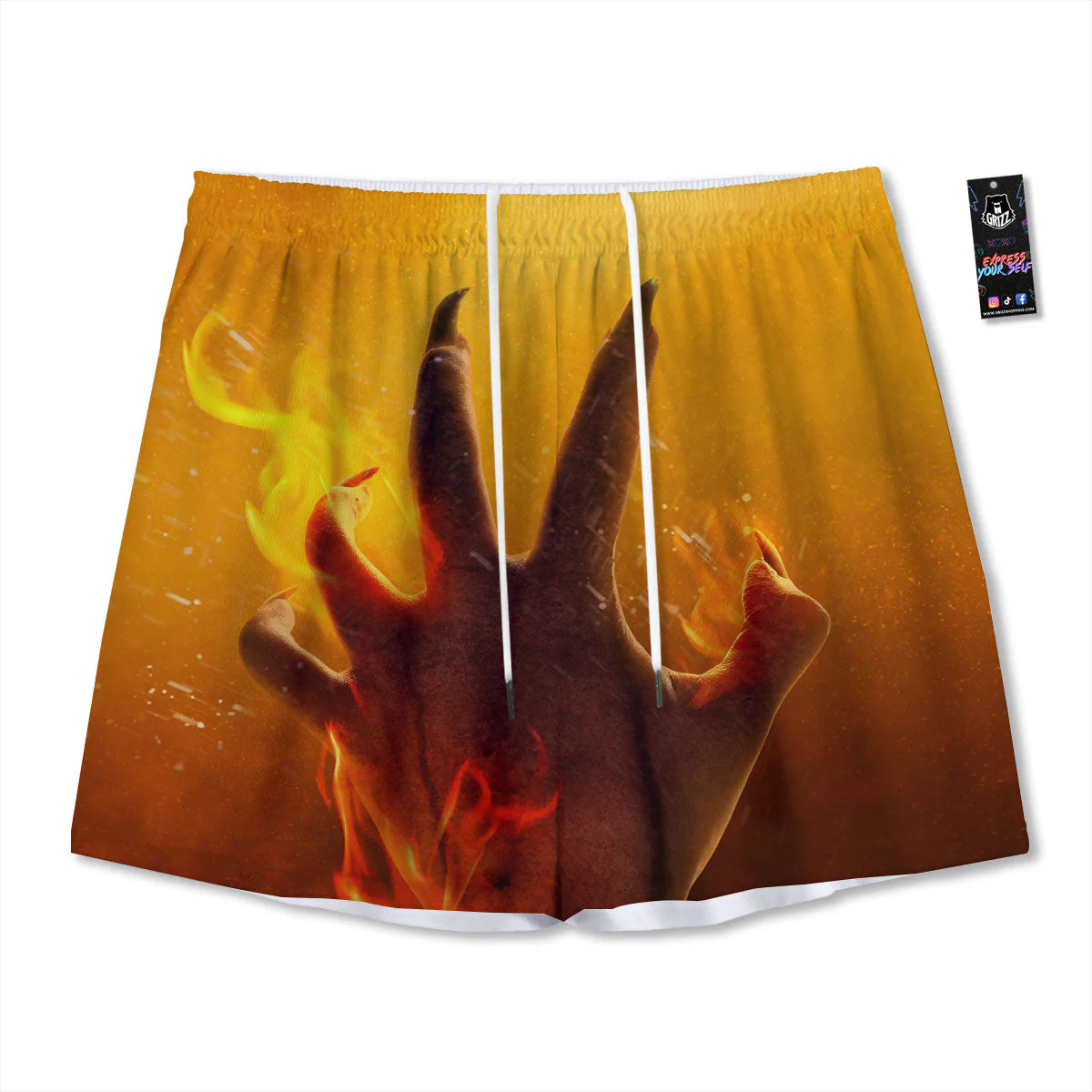 Devil Hand Print Mesh Shorts