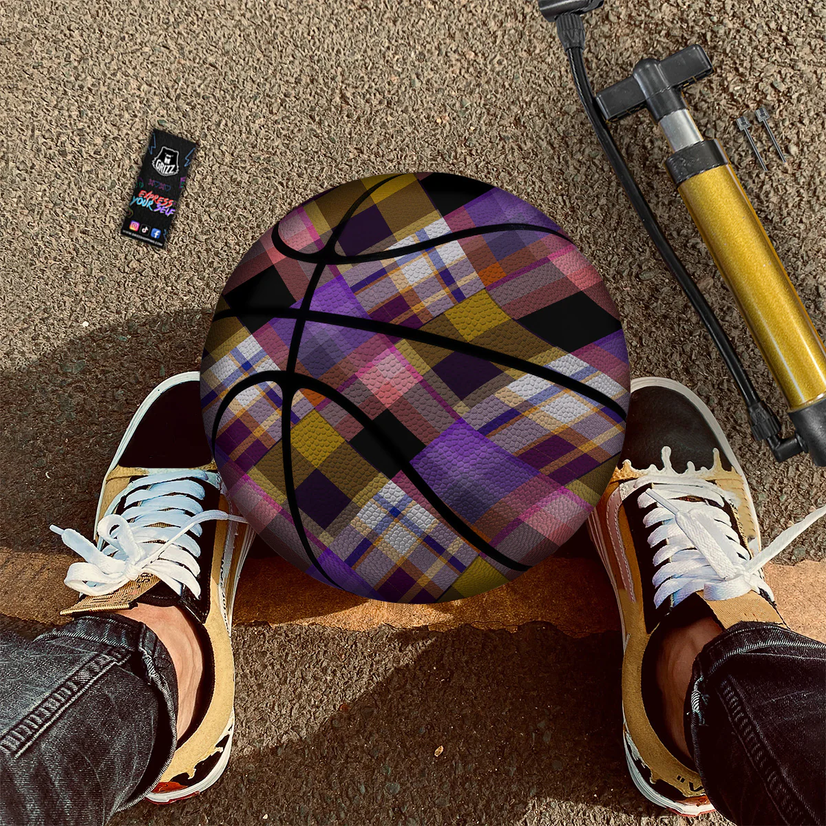 Diagonal Madras Tartan Plaid Print Pattern Basketball - Image 2