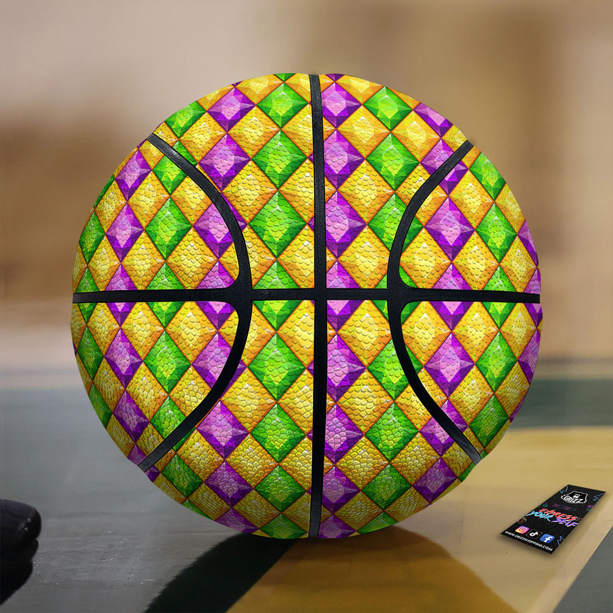 Diamond Mardi Gras Print Pattern Basketball