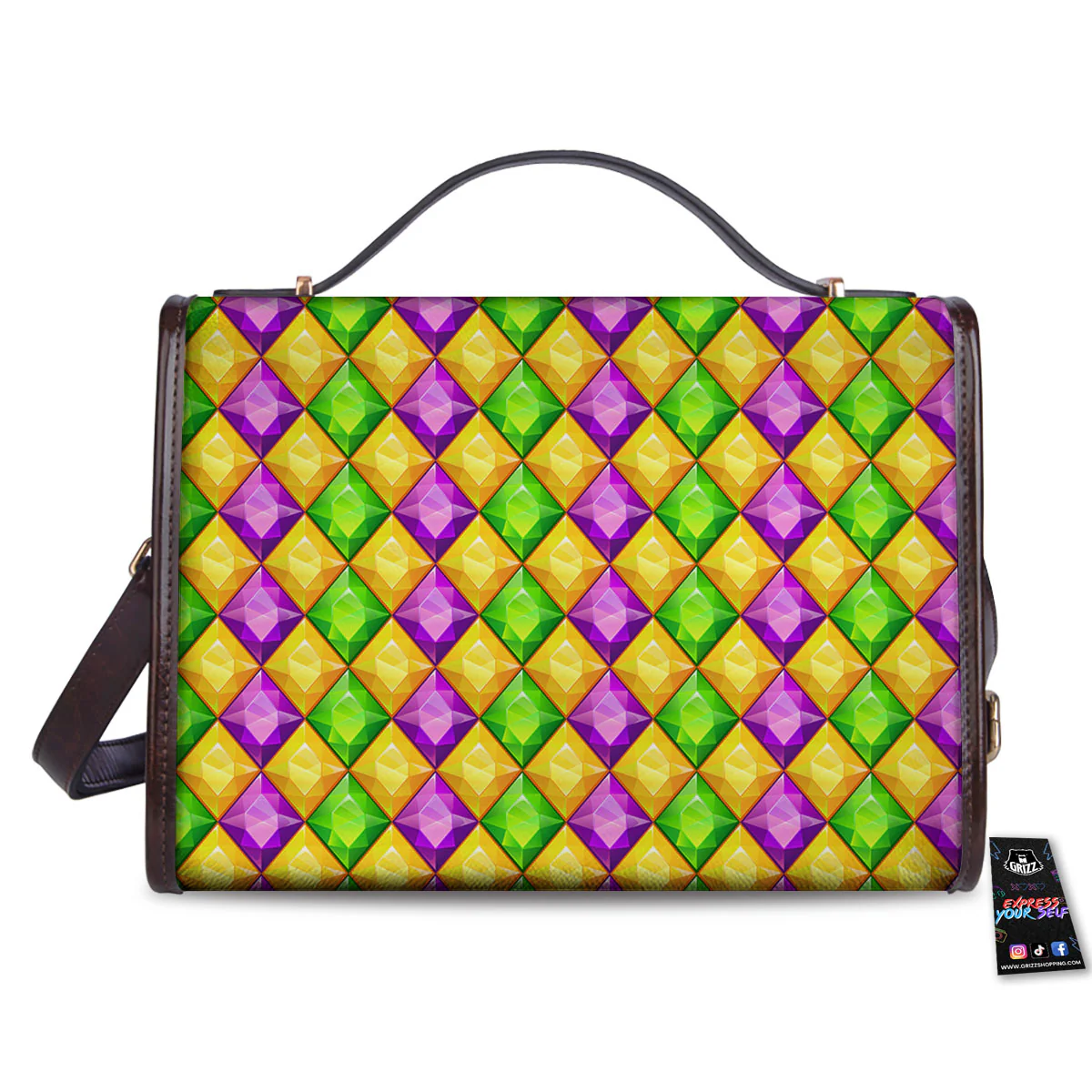 Diamond Mardi Gras Print Pattern Women's Satchel Bag - Image 2