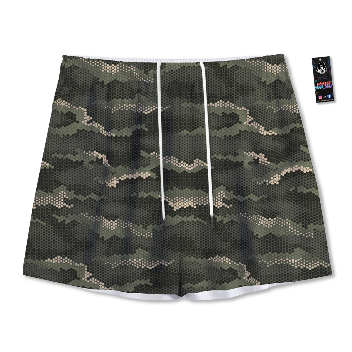 Digital Camo Army Green Print Pattern Mesh Shorts