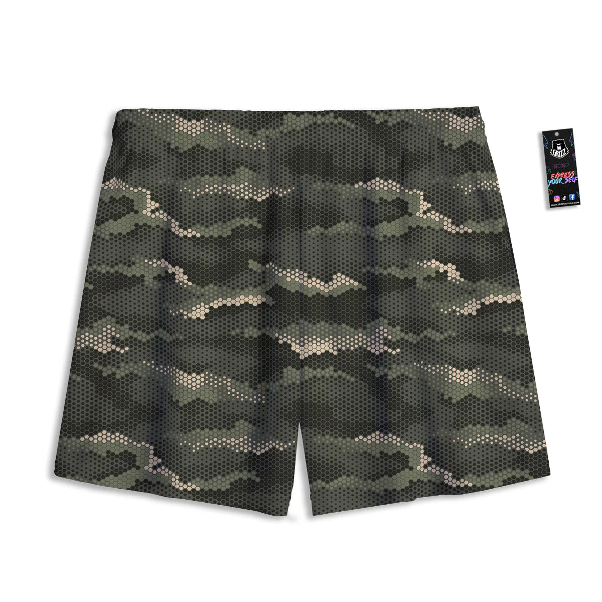 Digital Camo Army Green Print Pattern Mesh Shorts - Image 2