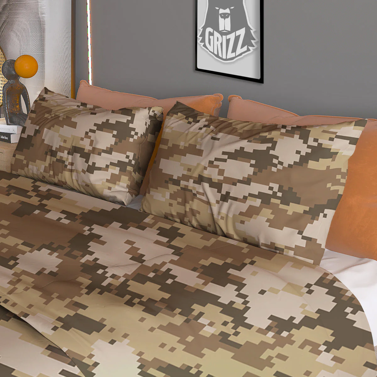 Digital Camo Beige Print Pattern Duvet Cover Bedding Set - Image 3