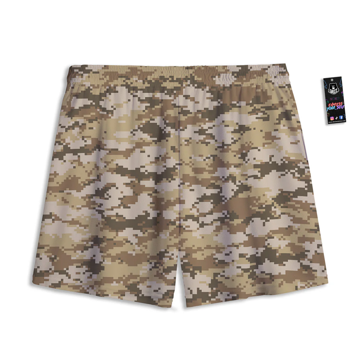 Digital Camo Beige Print Pattern Mesh Shorts - Image 2