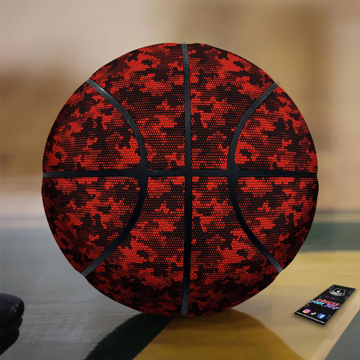 Digital Camo Black And Red Print Pattern Basketball