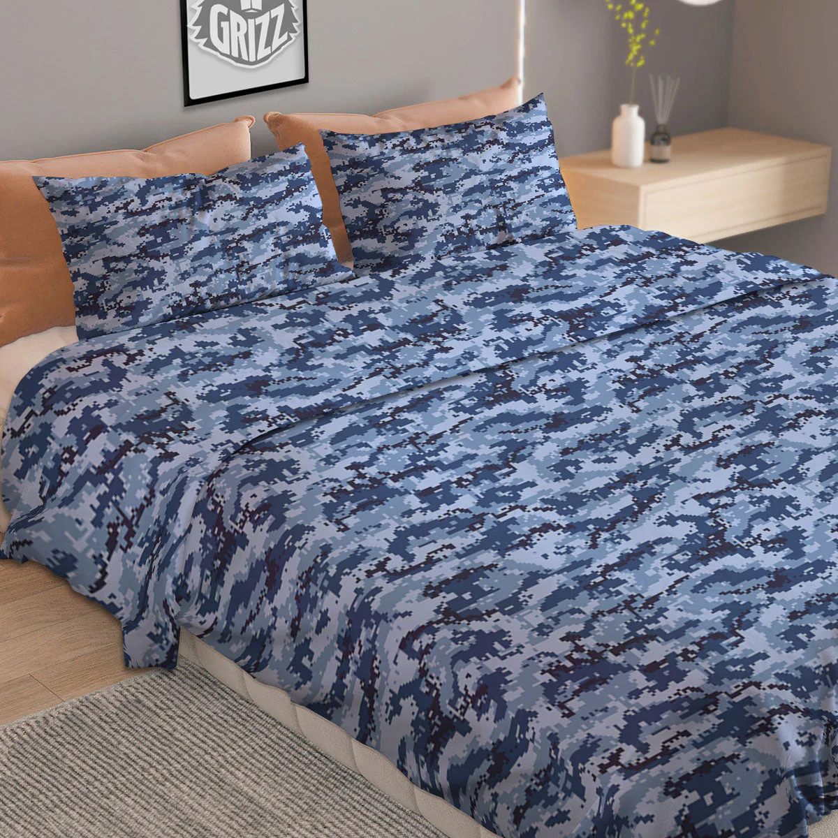 Digital Camo Blue Print Pattern Duvet Cover Bedding Set - Image 2
