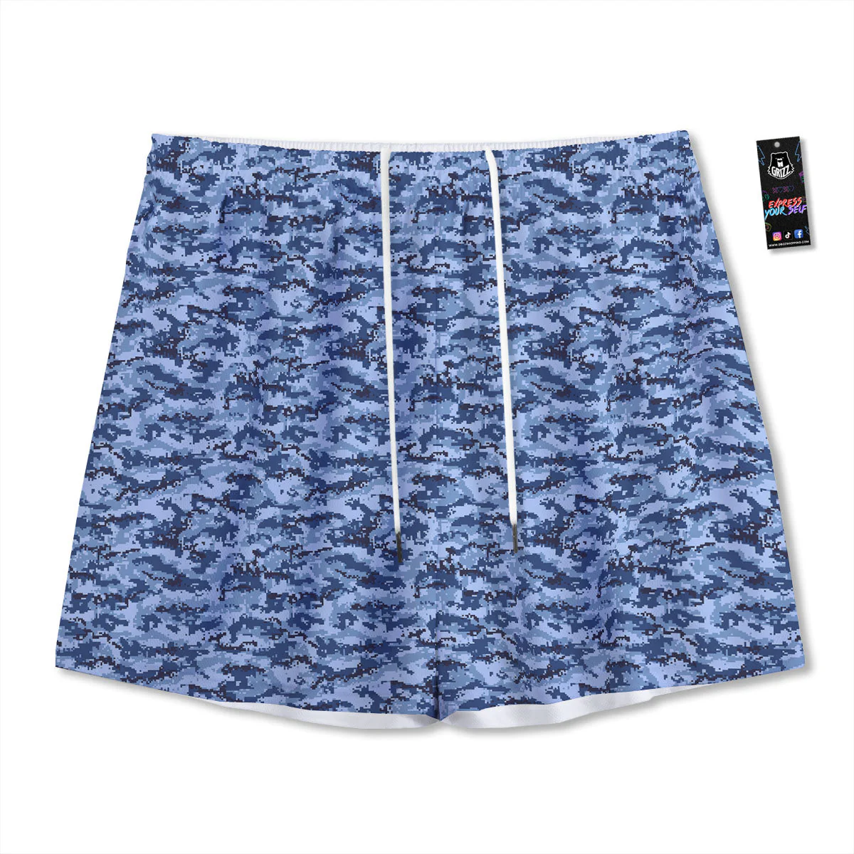 Digital Camo Blue Print Pattern Mesh Shorts