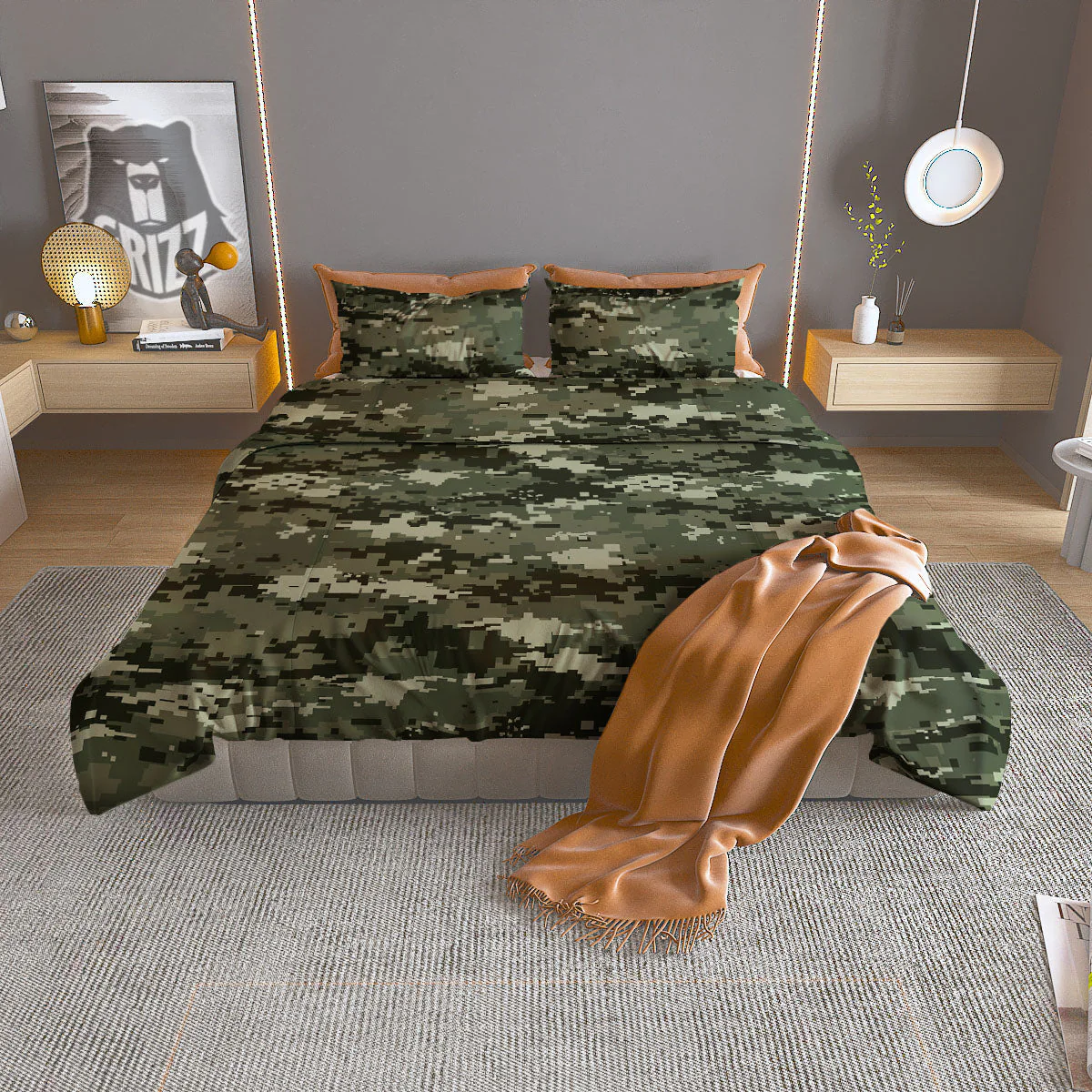 Digital Camo Desert Print Pattern Duvet Cover Bedding Set