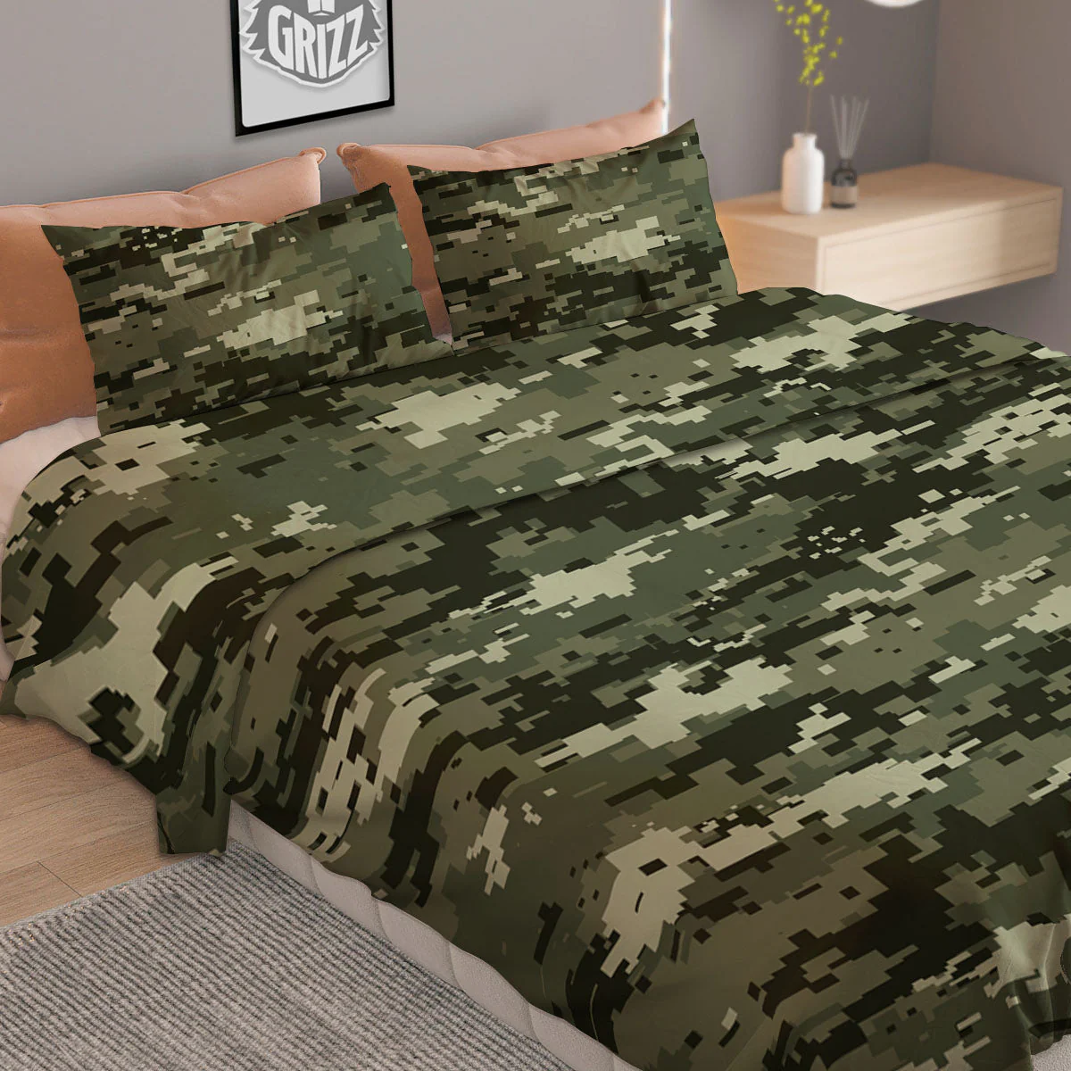 Digital Camo Desert Print Pattern Duvet Cover Bedding Set - Image 2