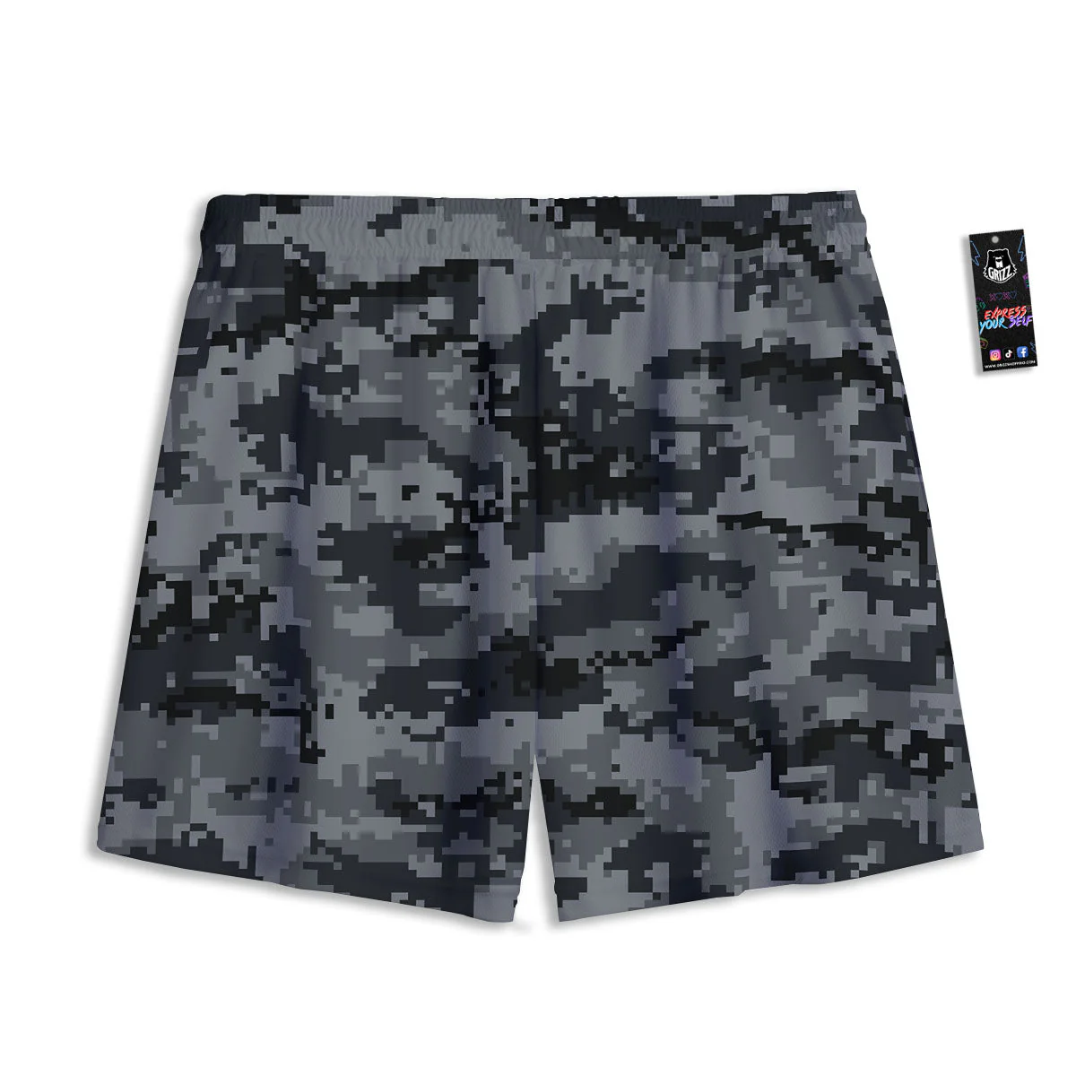 Digital Camo Grey And Black Print Mesh Shorts - Image 2