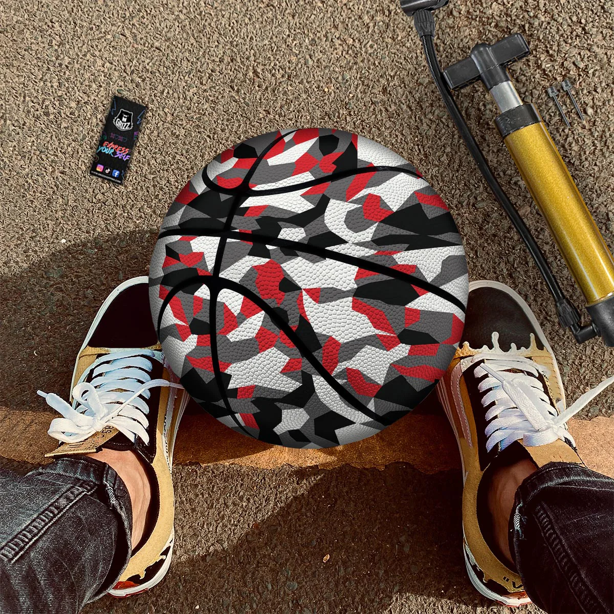 Digital Camo Grey And Red Print Pattern Basketball - Image 2