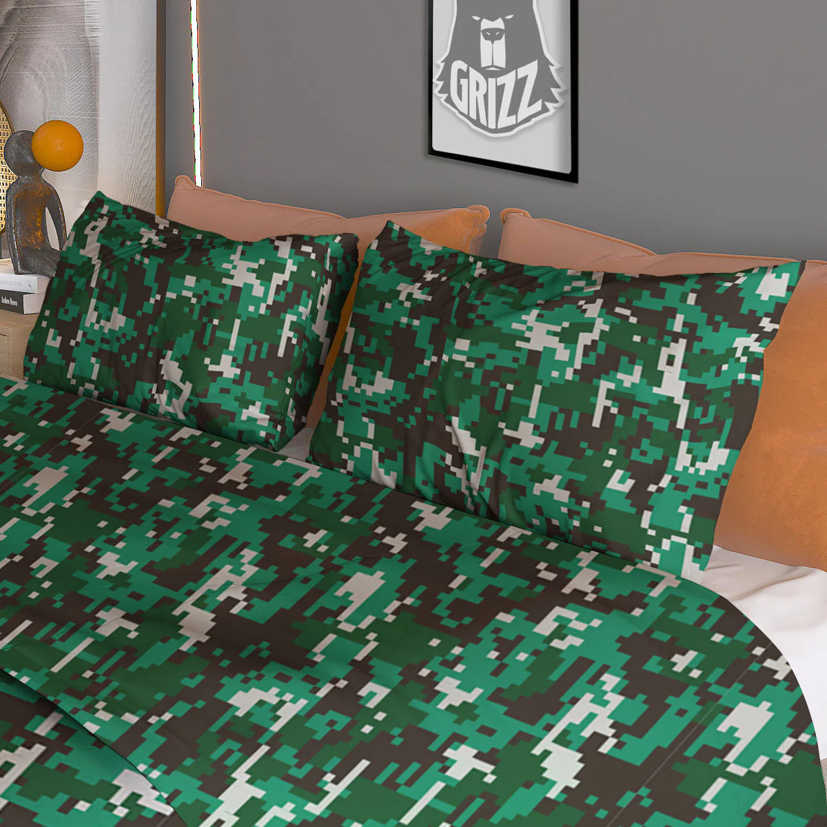 Digital Camo White And Green Print Duvet Cover Bedding Set - Image 3