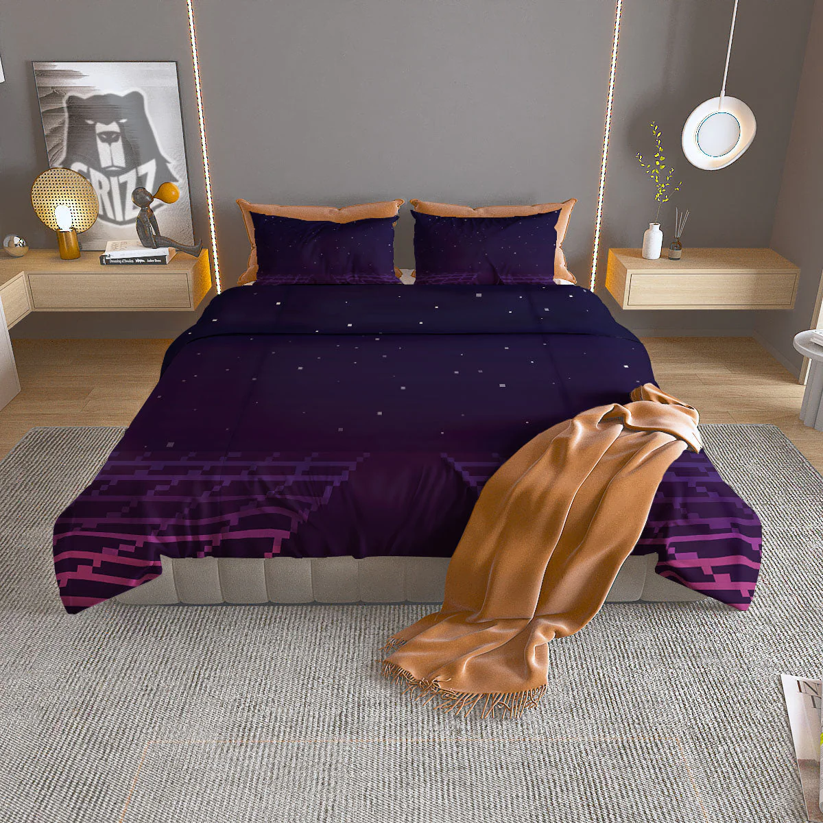 Digital Landscape 8-Bit Pixel Print Duvet Cover Bedding Set