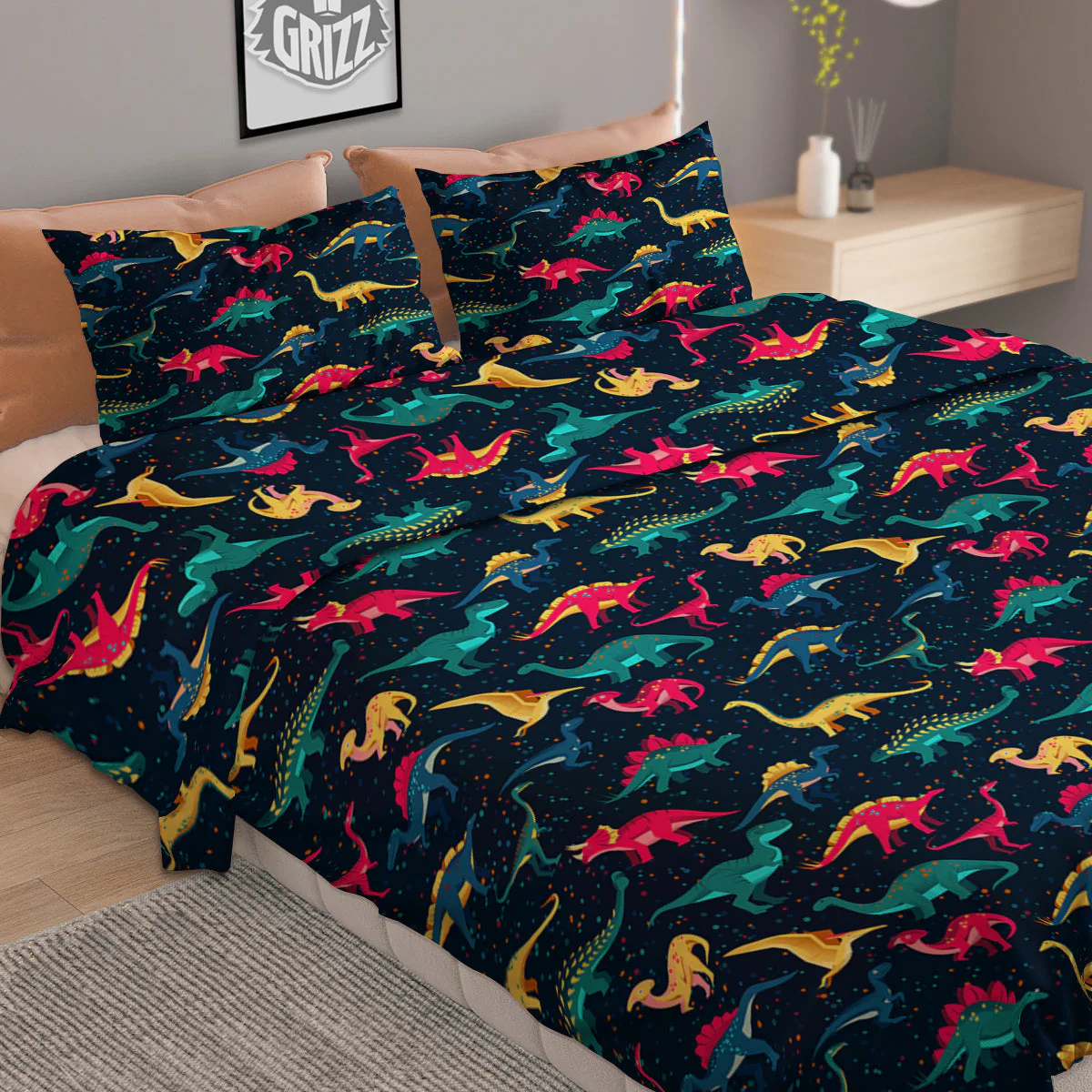 Dinosaur Colorful Print Pattern Duvet Cover Bedding Set - Image 2