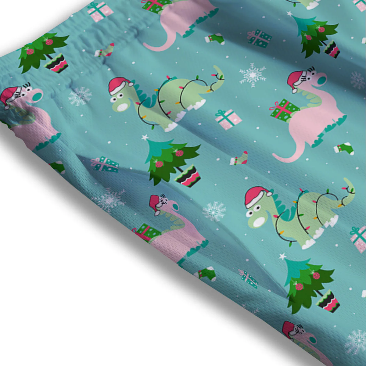Dinosaur Xmas Print Pattern Mesh Shorts - Image 3