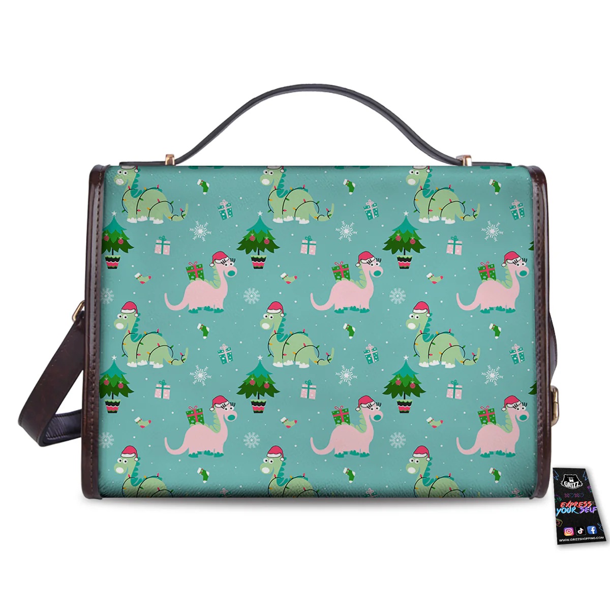 Dinosaur Xmas Print Pattern Women's Satchel Bag - Image 2