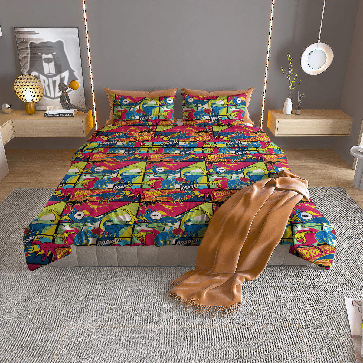 Dinosaurs Comic Print Pattern Duvet Cover Bedding Set