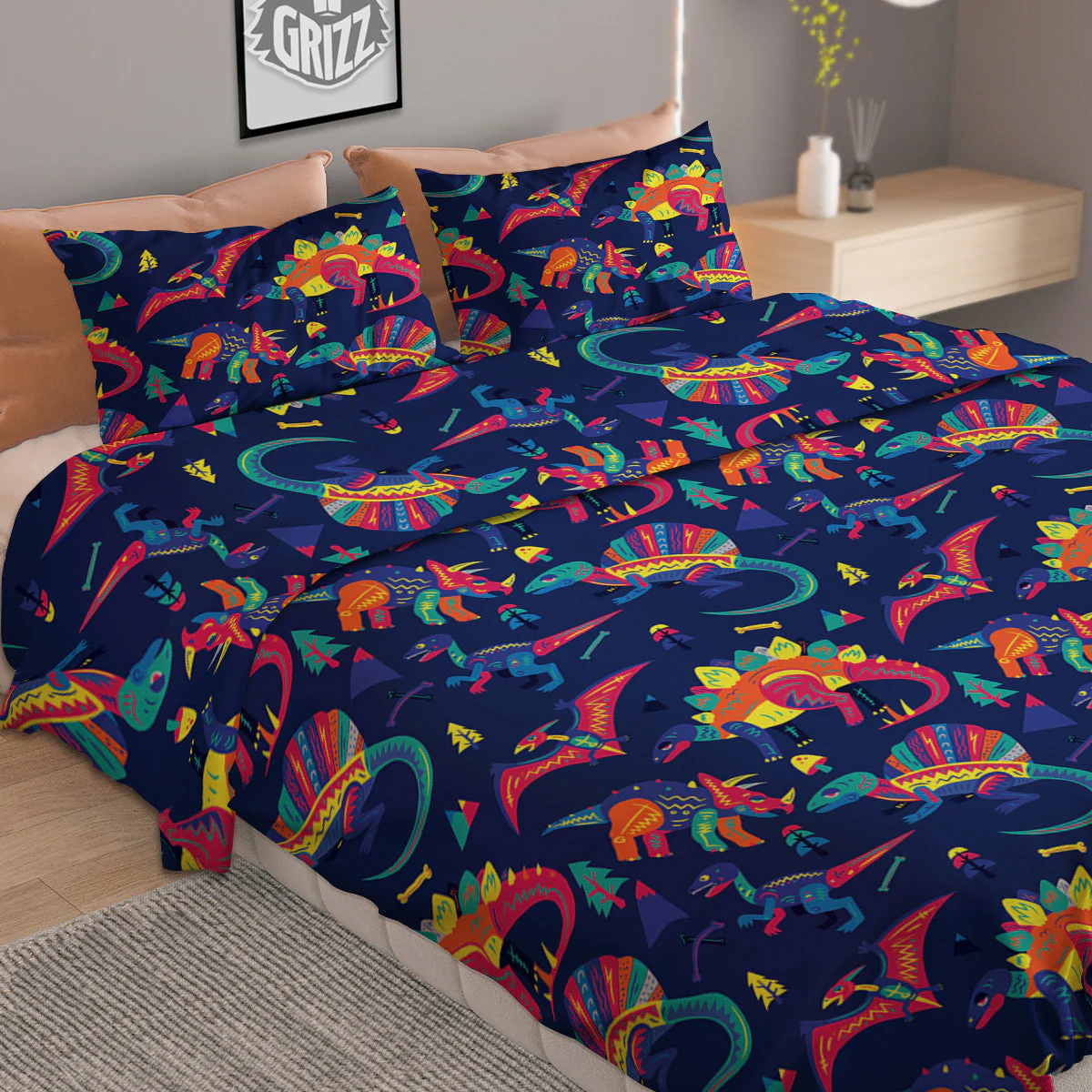 Dinosaurs Cute Colorful Print Pattern Duvet Cover Bedding Set - Image 2