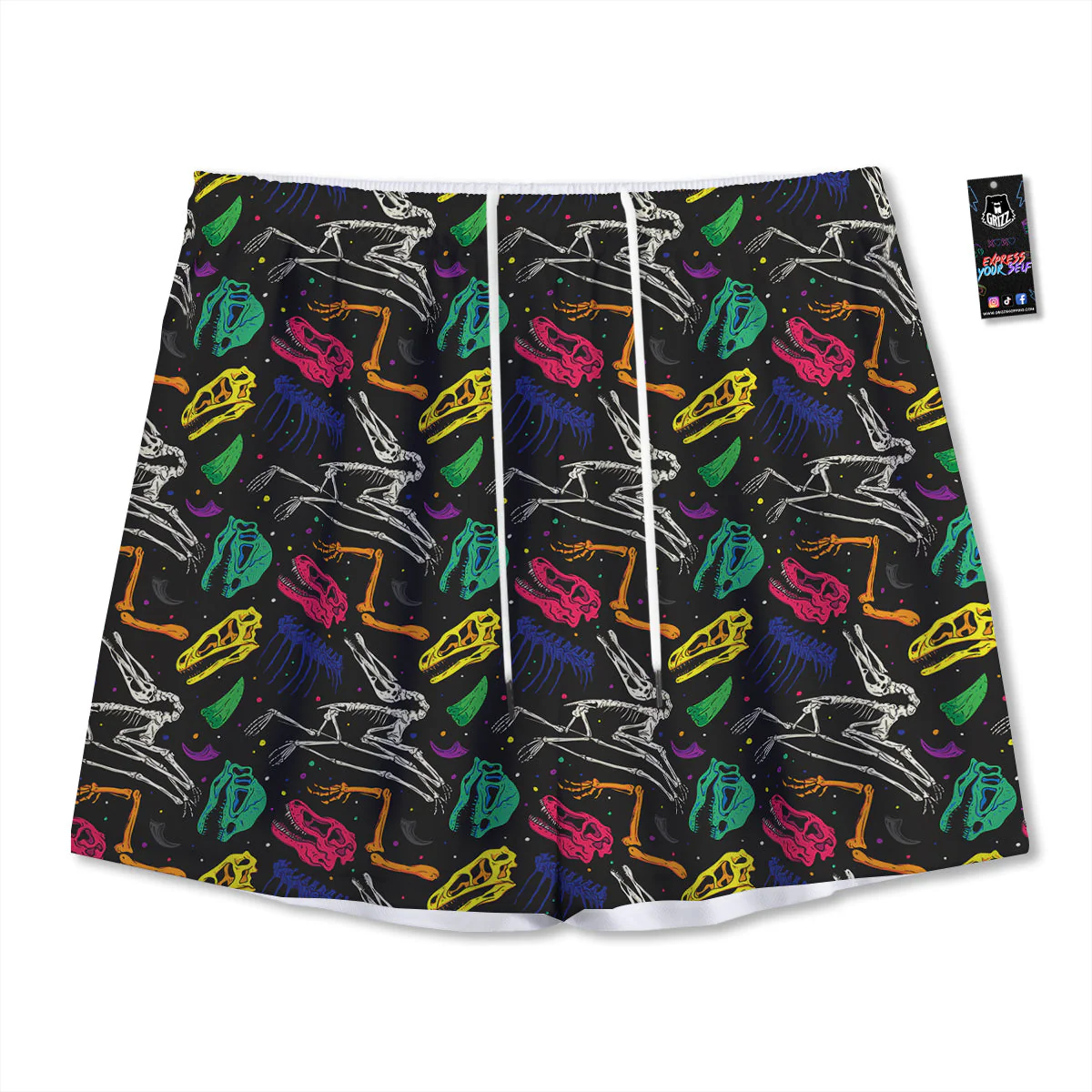 Dinosaurs Fossil Colorful Print Pattern Mesh Shorts