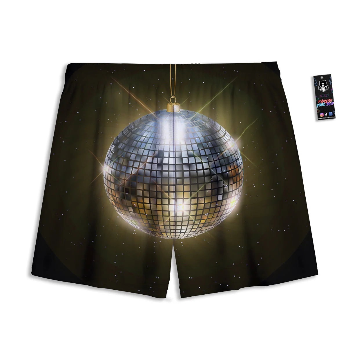 Disco Ball In Night Party Print Mesh Shorts - Image 2
