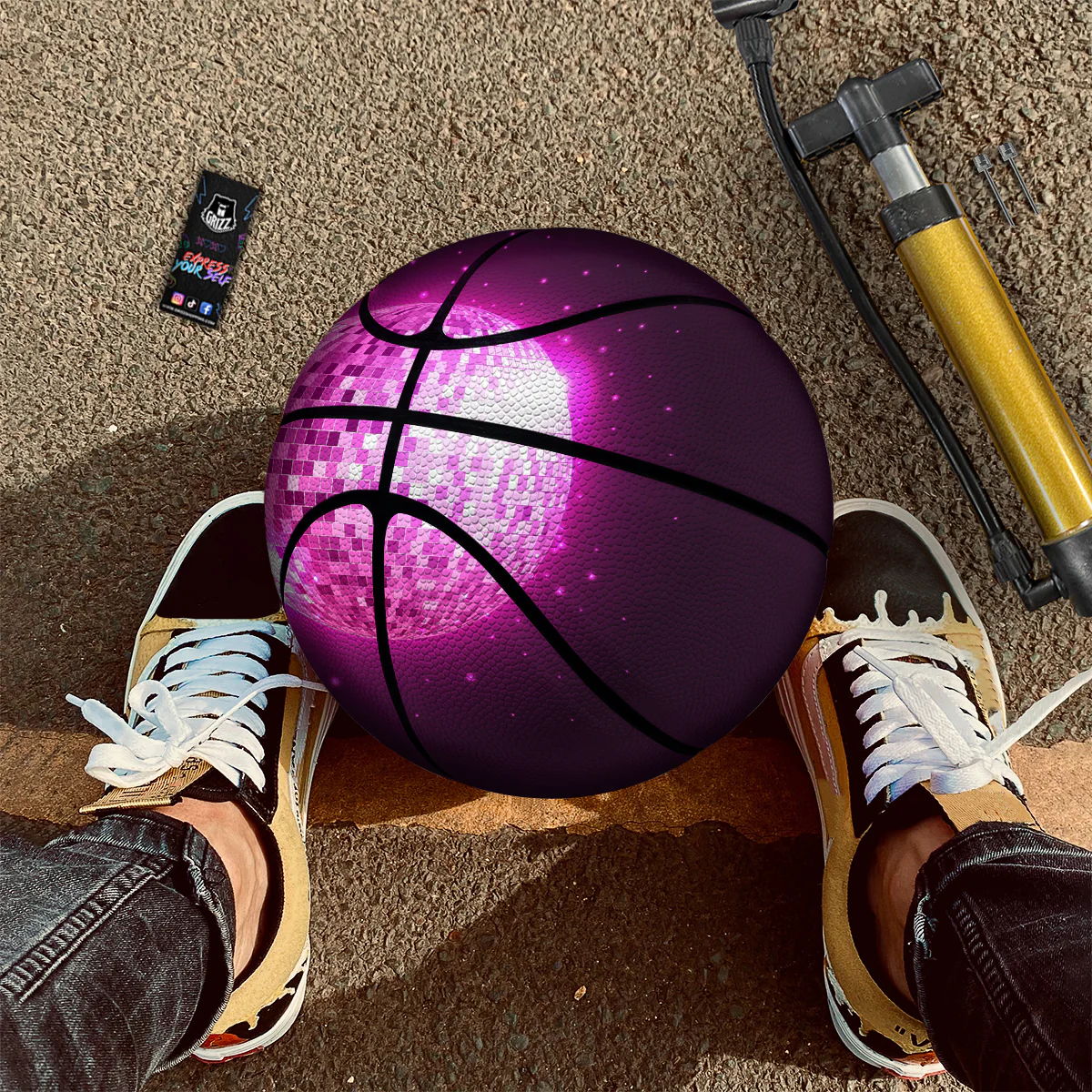 Disco Ball Light Pink Print Basketball - Image 2