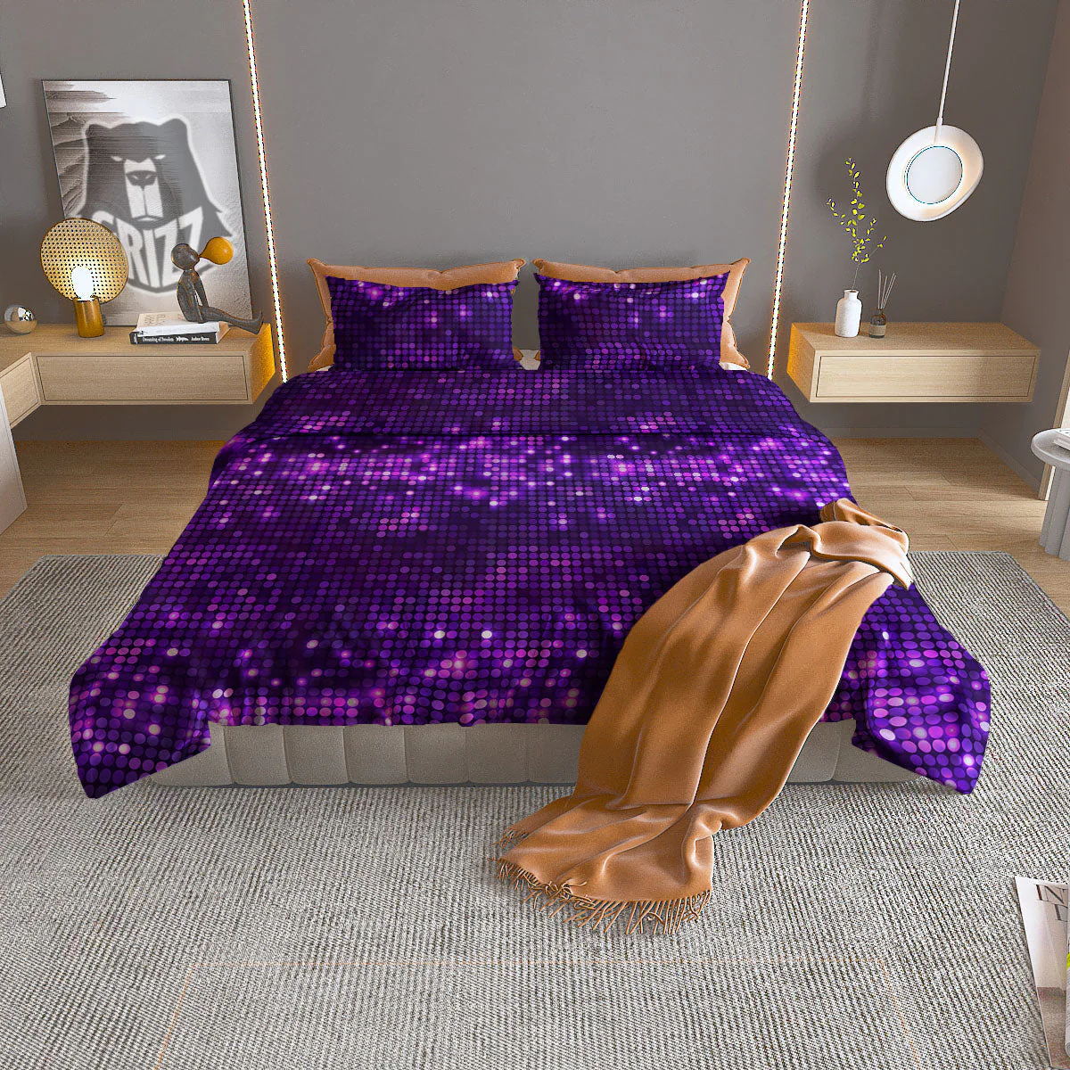 Disco Lights Purple Print Pattern Duvet Cover Bedding Set