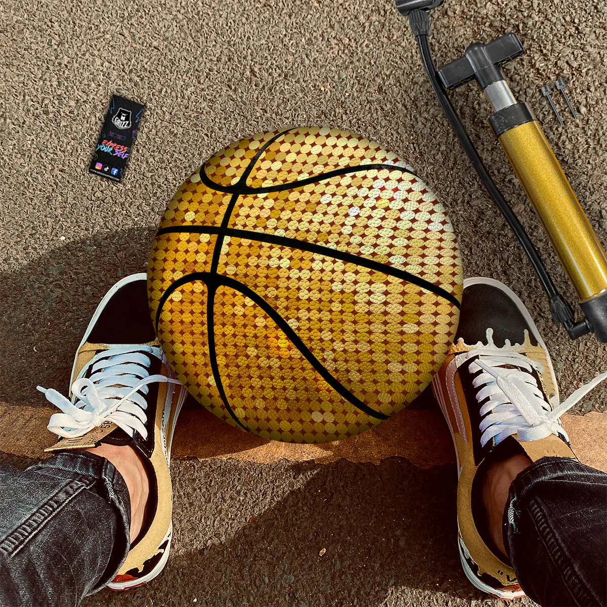 Disco Shiny Golden Texture Print Basketball - Image 2