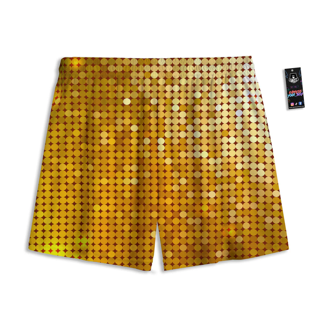 Disco Shiny Golden Texture Print Mesh Shorts - Image 2