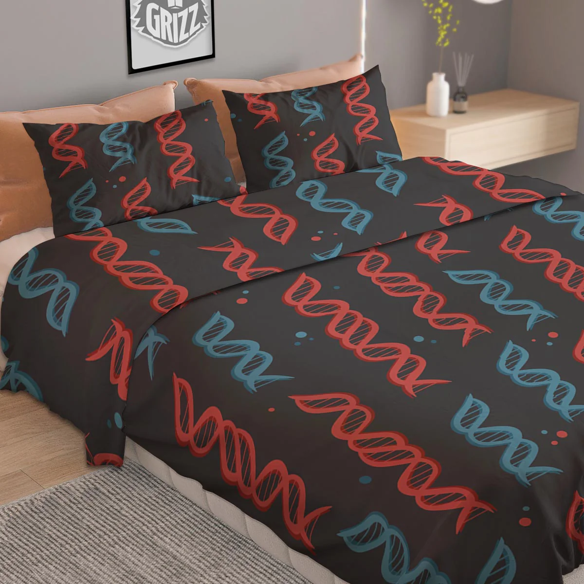 DNA Blue And Red Print Pattern Duvet Cover Bedding Set - Image 2