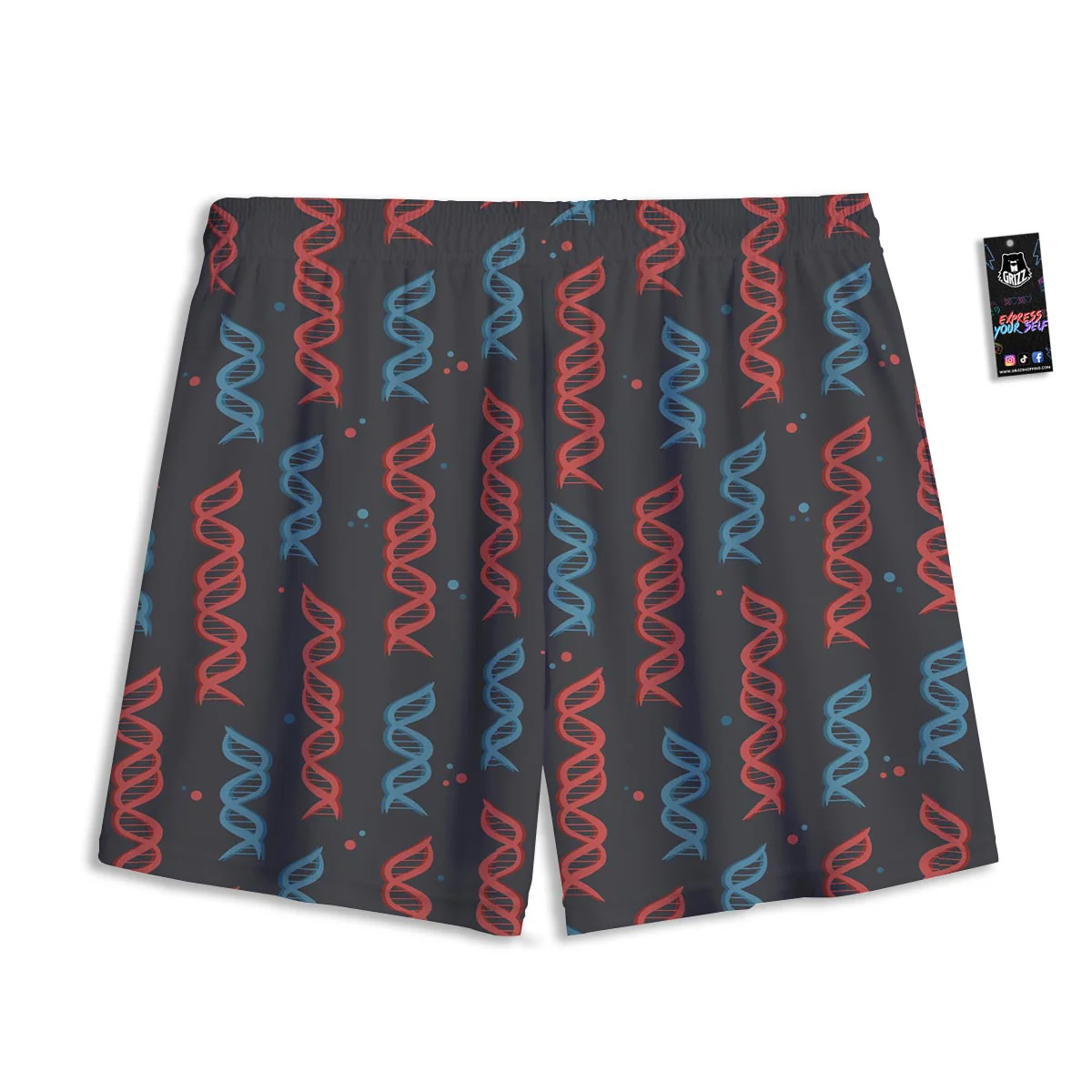 DNA Blue And Red Print Pattern Mesh Shorts - Image 2