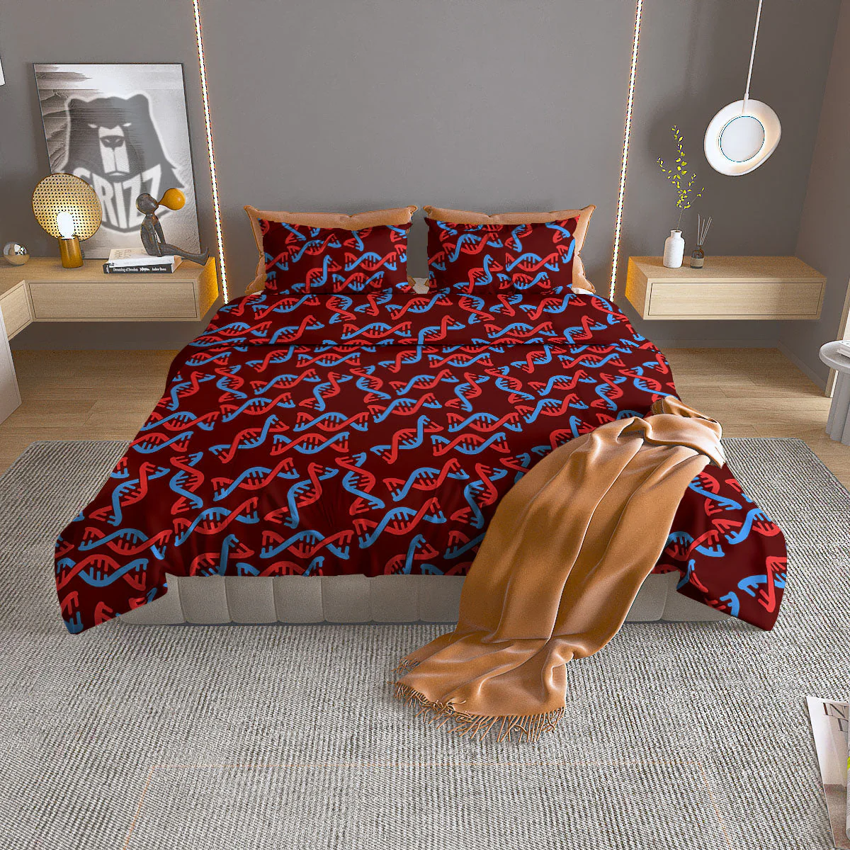 DNA Helix Print Pattern Duvet Cover Bedding Set