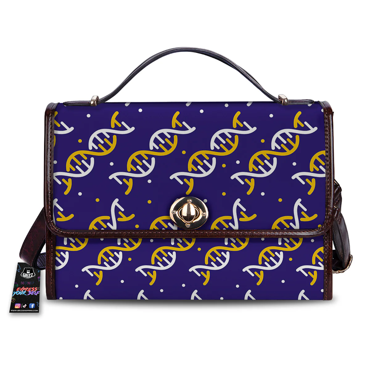 DNA Yellow And White Print Pattern Women's Satchel Bag