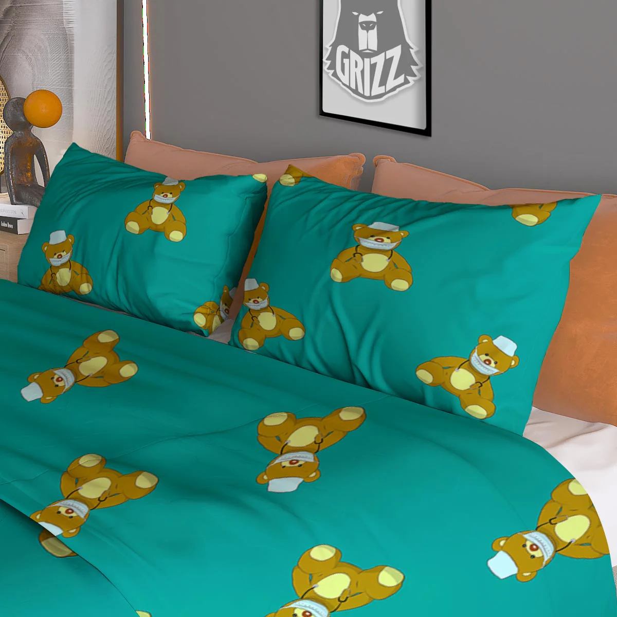 Doctor Teddy Bear Print Pattern Duvet Cover Bedding Set - Image 3