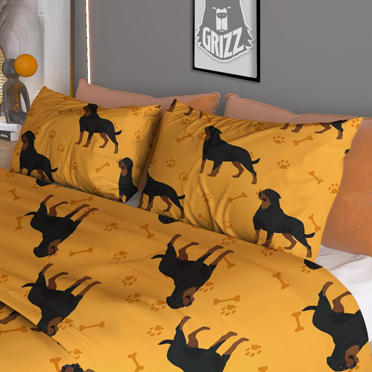Dog Rottweiler Print Pattern Duvet Cover Bedding Set - Image 3