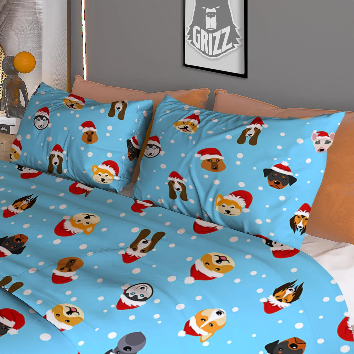 Dog Santa Print Pattern Duvet Cover Bedding Set - Image 3